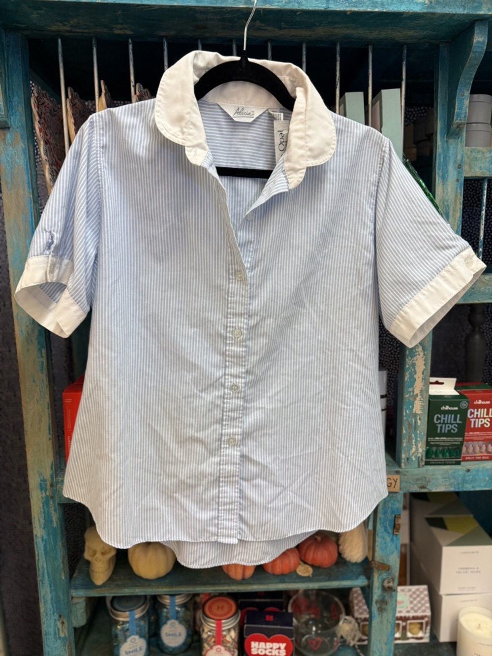 Alicia Blue & White Pinstripe Button-Down Shirt